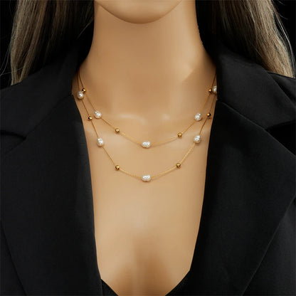 DIEYURO 316L Acciaio Inossidabile Doppio Strato di Perle 2in1 Catene Collana Per Le Donne di Nuovo Modo Delle Ragazze Girocollo Impermeabile Gioielli Regali