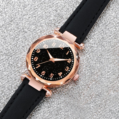 5 pezzi/set braccialetti per orologi da donna set orologio al quarzo con cinturino in pelle con quadrante cielo stellato alla moda