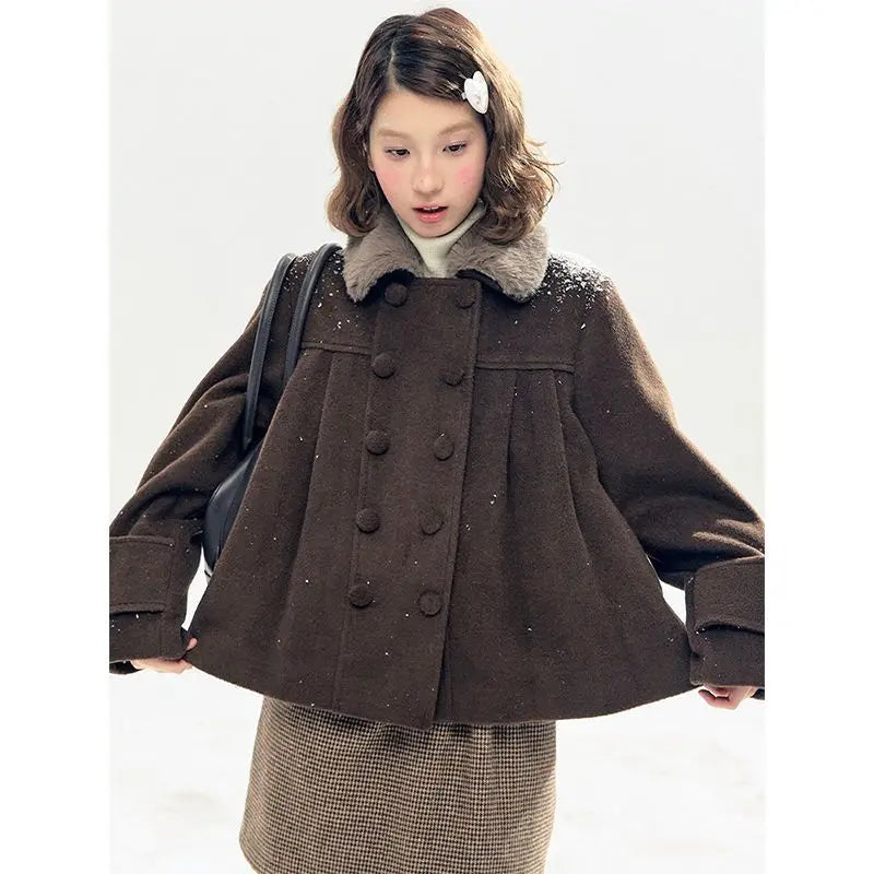 Set Vintage Coquette 2 Pezzi per Donna: Cappotto Trapuntato in Lana con Collo in Pelliccia e Gonna Mini a Quadri a Vita Alta, Abito Aderente, Outfit Casual Invernale