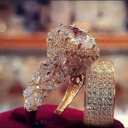 Set di anelli da principessa di lusso alla moda Set di anelli eleganti per matrimonio da sposa con zirconi cubici per accessori per gioielli da sposa per coppie di donne