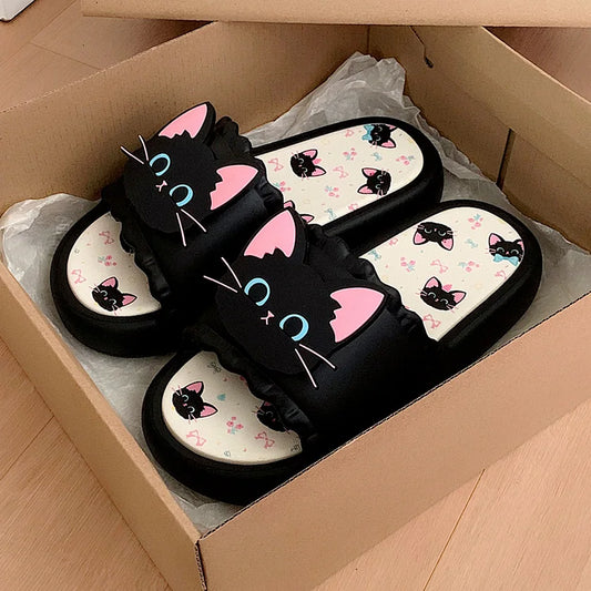 Nuove pantofole vivide da gattino scarpe estive personalizzate da donna donna gatto nero pantofola in EVA scarpe da casa inodore pantofola da spiaggia da bagno
