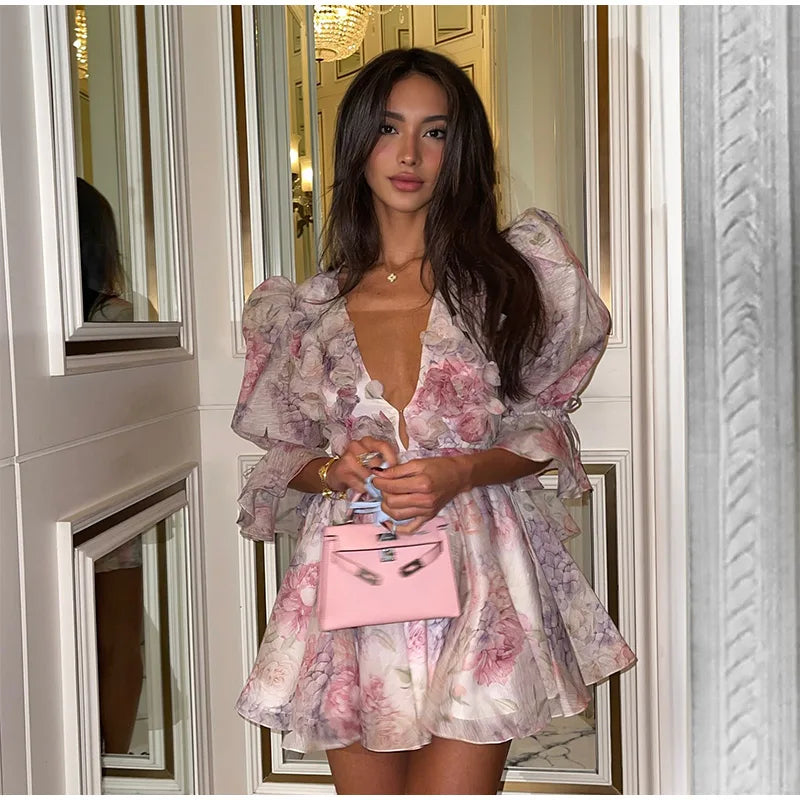 Donne Tie-dye 3D Fiore Con Scollo A V Completa Senza Maniche Mini Abiti Moda Sottile Stampato Multi Pieghettato Abiti New Lady Holiday Wear