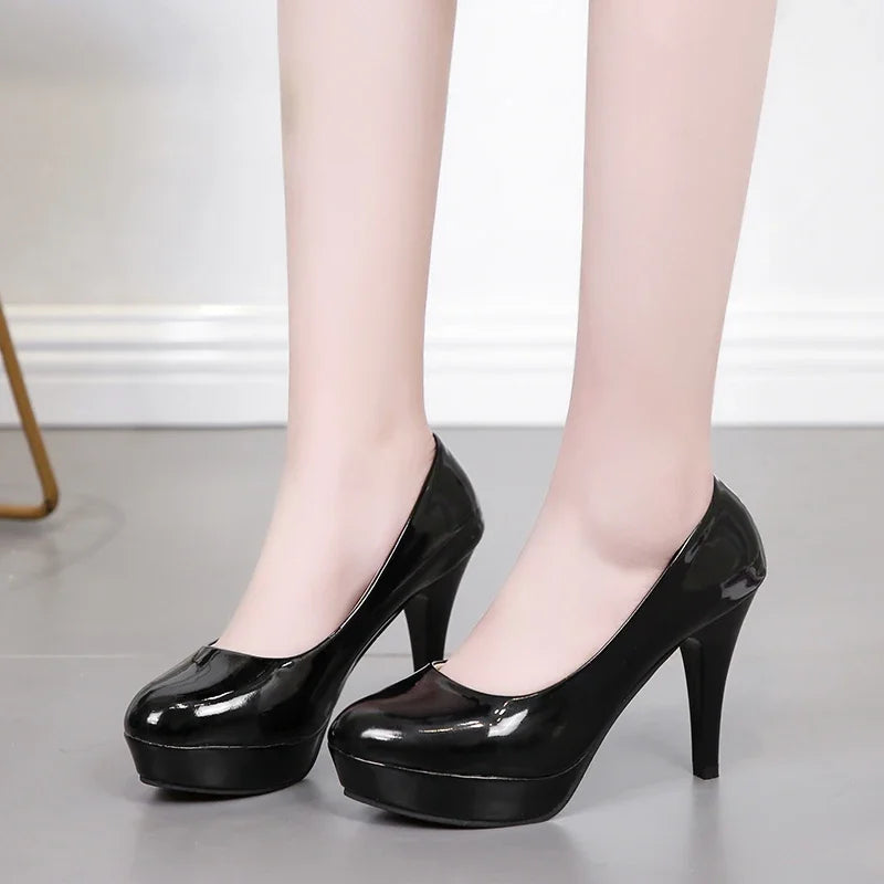 Sexy high heels large size women's spring and summer patent leather fashion round toe stiletto wedding shoes women's shoes