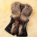 Nuove donne di inverno gilet di pelliccia femminile gilet di pelle PU 2026 nuove signore in pelle PU splicing collo di pelliccia di volpe sintetica giacca senza maniche