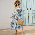 Maxi abiti da donna Sping autunno bohémien Casual manica intera vita alta spiaggia donna abiti in Chiffon abito lungo floreale vestido