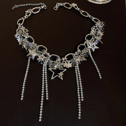 Collana scavata con paillettes a stella per donna Collana girocollo con nappe con strass intarsiati alla moda Accessori stile Y2k regalo