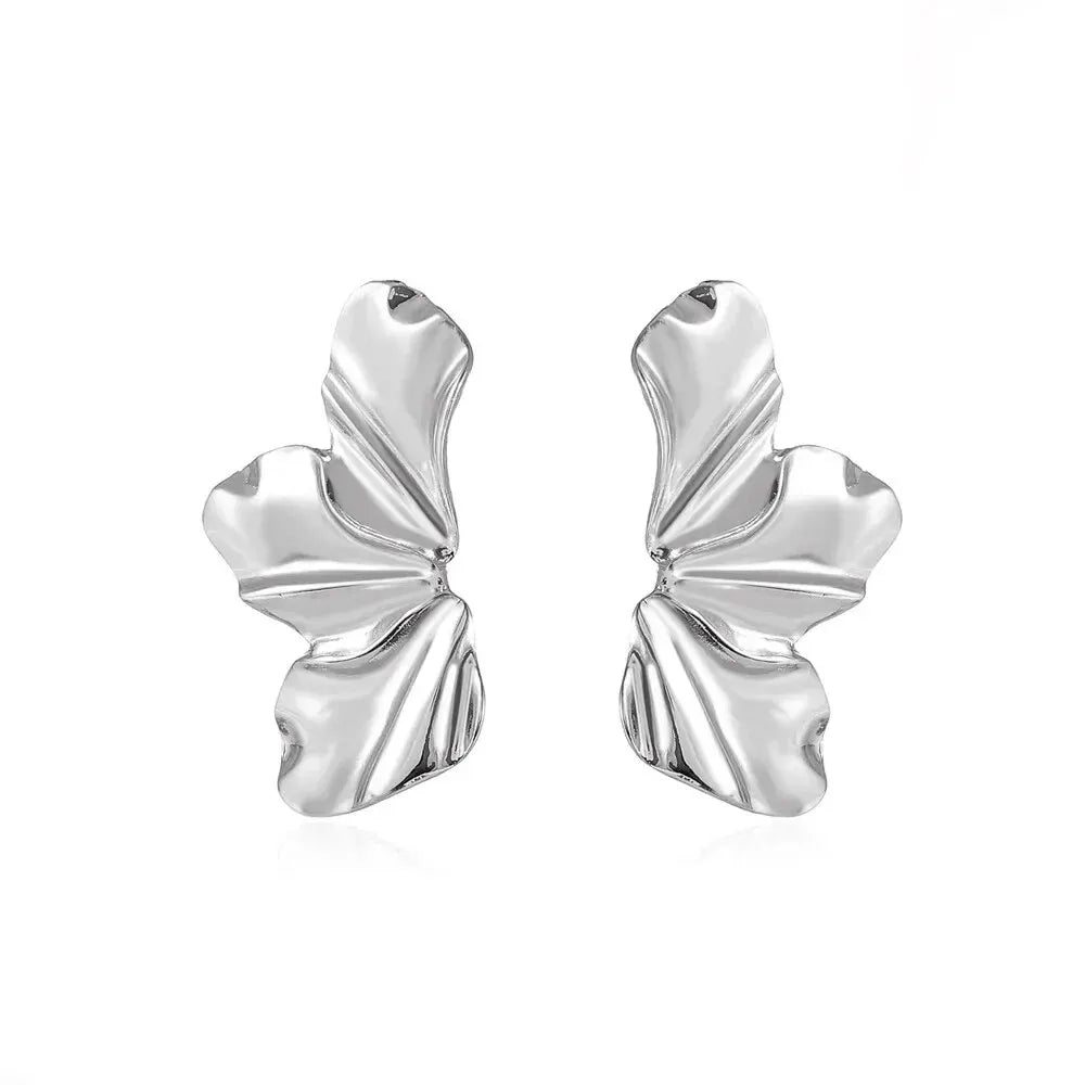 Orecchini a bottone a forma di fiore in metallo grande per le donne Orecchini a bottone da donna di forma irregolare esagerata color oro Gioielli in argento