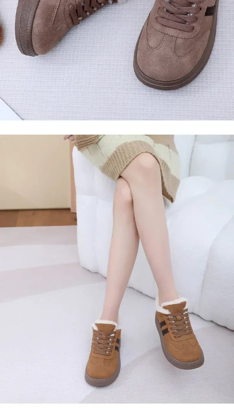 Stivali da neve da donna per l'inverno, con fodera in pile, scarpe basse casual, impermeabili, antiscivolo, resistenti, comode e calde, scarpe da donna in stile retrò.