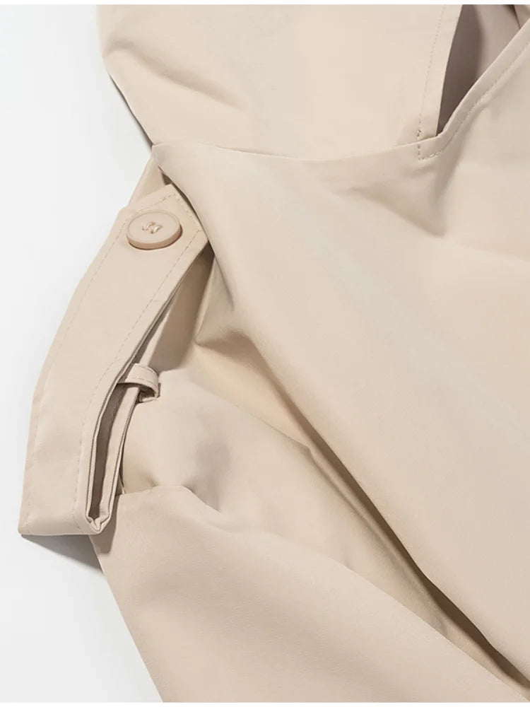 Trench lungo con lacci solido Moda donna Manica intera Risvolto monopetto Capispalla allentato Lady Autunno Cappotto Highstreet quotidiano