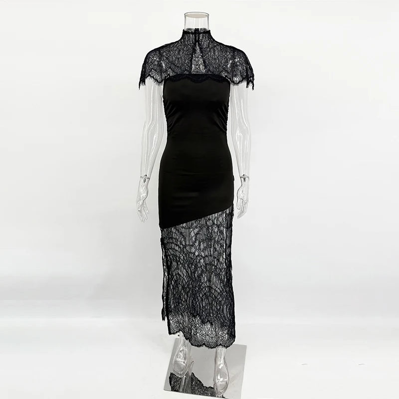 Mini Abito Nero in Pizzo da Donna, Sexy Senza Spalline, Aderente, Lungo, Moda Estate 2026, Schiena Scoperta, per Feste, Club e Serate