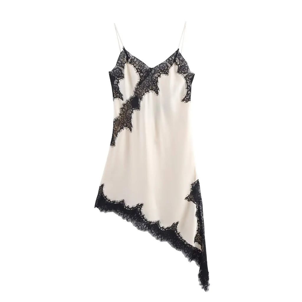 Abito da donna sexy con scollo a V in pizzo, elegante, con collo all'americana e orlo asimmetrico, nuova moda estate 2026, per feste e spiaggia