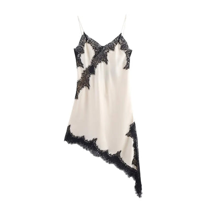 Abito da donna sexy con scollo a V in pizzo, elegante, con collo all'americana e orlo asimmetrico, nuova moda estate 2026, per feste e spiaggia
