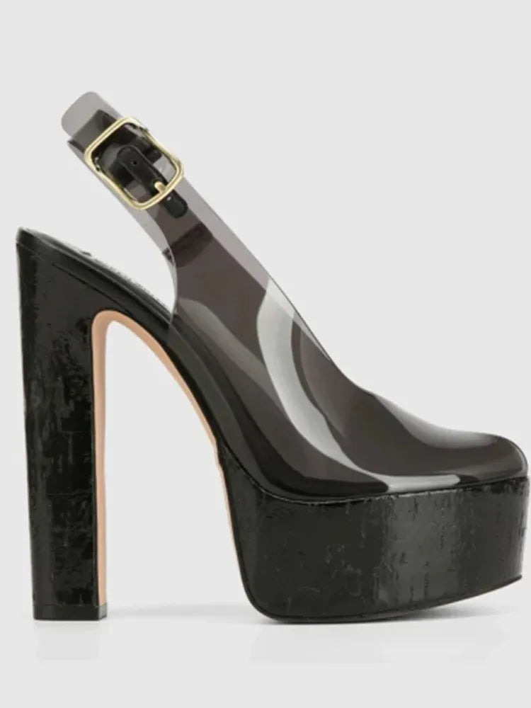 Sandali estivi da donna con tacco alto e suola spessa, sandali trasparenti alla moda per taglie forti da donna 34-44.