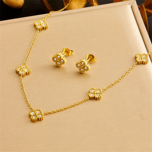 Nuovo in acciaio inossidabile Zircon fiore acqua goccia collana braccialetto orecchini caviglie gioielli di moda vacanza set per donna