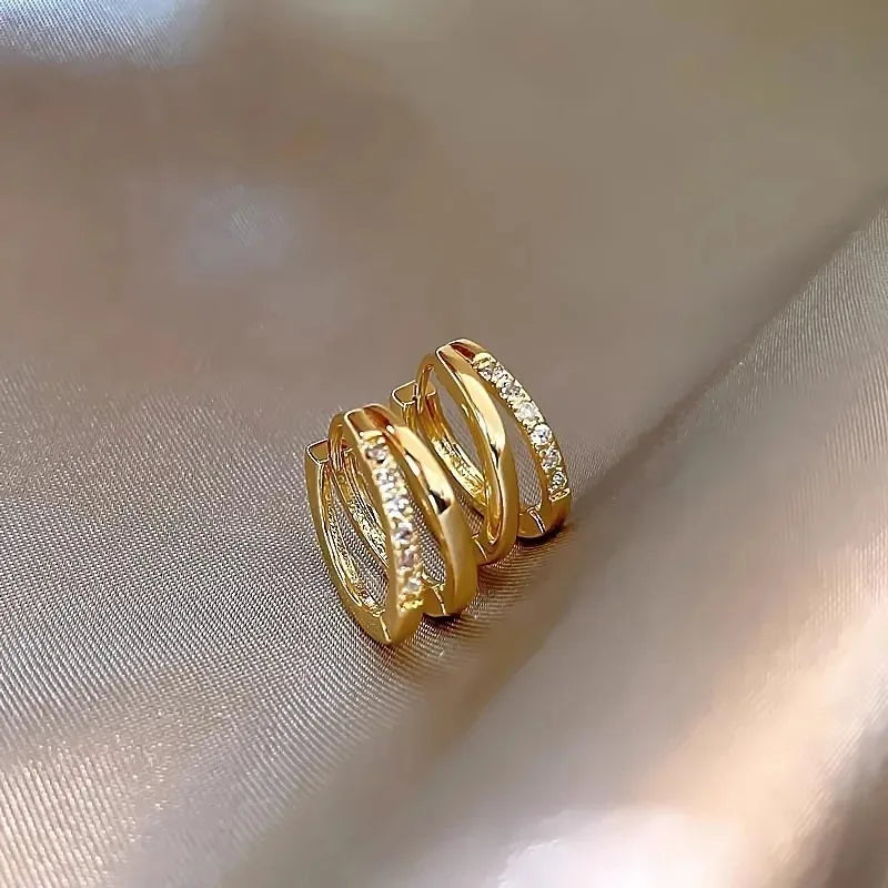 Orecchini a Cerchio in Acciaio Inossidabile Color Oro per Donne, Semplici Orecchini a Doppio Anello con Zirconia Cubica, Gioielli per Piercing alla Cartilagine