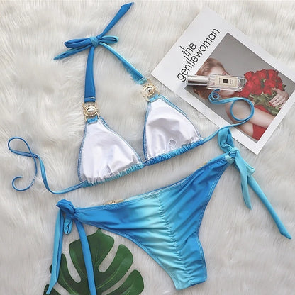 nuovo costume da bagno in due pezzi con strass 2026 cristallo di lusso perizoma Sexy perizoma Bikini Set costumi da bagno da donna costume da bagno Sexy da spiaggia
