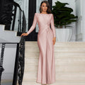 Abito da sera elegante da donna, manica lunga, o-collo, increspato, moda, abiti lunghi, donna, night club, streetwear, outfit autunnale