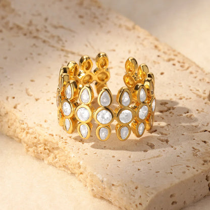 Anelli geometrici in acciaio inossidabile con zirconi bianchi per le donne Accessori regalo per gioielli con anello estetico da sposa regolabile color oro
