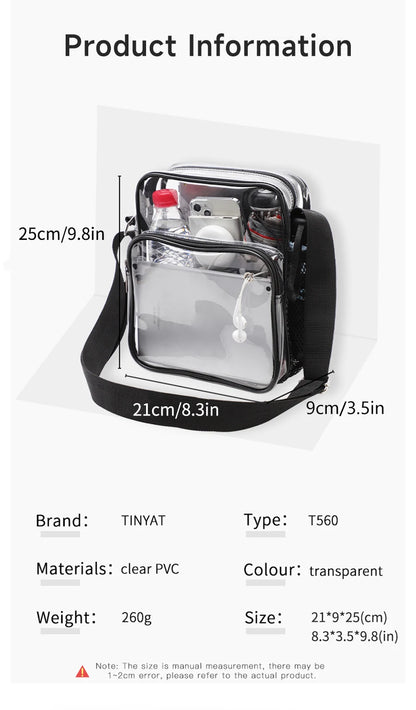 TINYAT Borse da donna in PVC trasparente impermeabile con cinturino in rete leggera Metti per cuffie perse Jack Ombrello per cellulare iPad da 9,7 pollici
