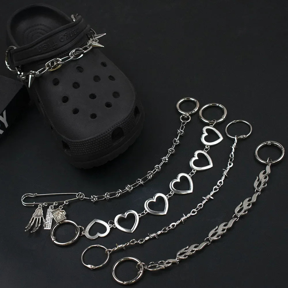 1Pcs Hip-hop Metal Sneaker Decoration Punk Fashion High-top Canvas Shoe Chain Dark Style Pin Men Women Slipper Sandal Accessorie