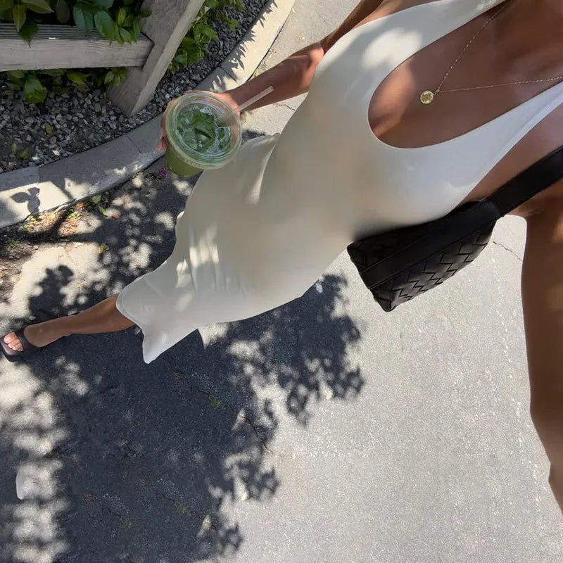Mini Abito Estivo da Donna con Scollo a V e Halter in Pizzo, Vestito Corto Senza Maniche con Schiena Scoperta e Vita Stretta, Stile A-Line