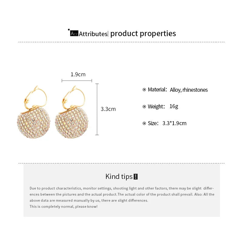 Orecchini scintillanti con zirconi e strass per le donne Orecchini a sfera rotondi Accessori da sposa per matrimoni Commercio all'ingrosso di gioielli per orecchie da festa