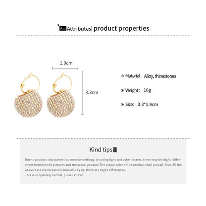 Orecchini scintillanti con zirconi e strass per le donne Orecchini a sfera rotondi Accessori da sposa per matrimoni Commercio all'ingrosso di gioielli per orecchie da festa