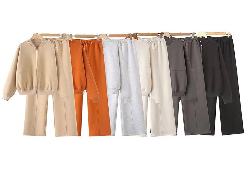 Abito caldo per le donne Pantaloni sportivi Set Inverno 2 pezzi Giacca e pantaloni in pile spesso con cerniera Set Tuta da donna in velluto per le donne