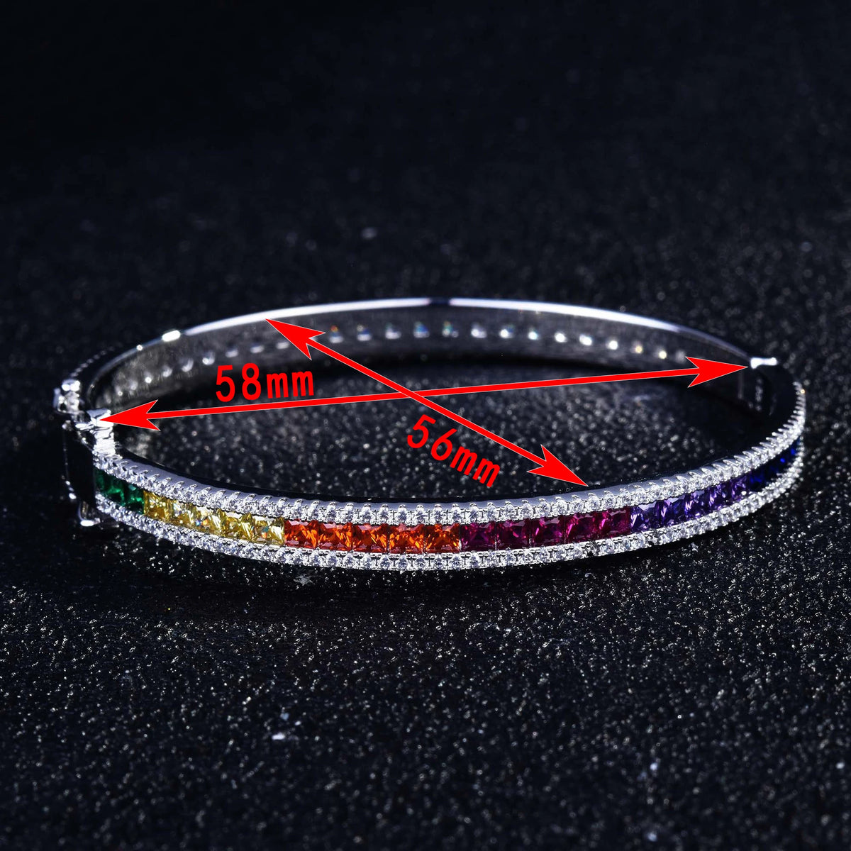 Bracelet manchette plaqué platine Zircone cubique Dégradé arc-en-ciel Cadeau de bijoux pour femme Anniversaire de mariage Bijoux de luxe