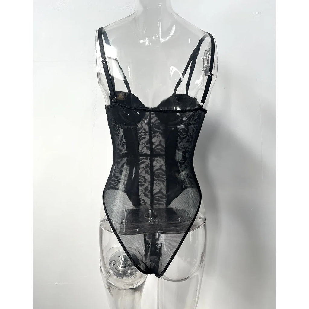 Body sexy in pizzo per donna Corpi Top da donna elegante 2025 Nuova estate Body aderente a costine