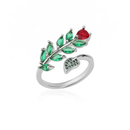 Anelli a foglia a doppio strato con zirconi di lusso per le donne Anello in acciaio inossidabile color oro Boho Coppia gioielli Accessori anelli mujer