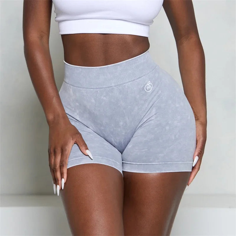 Donna Bum Acid Wash Low V-BACK Scrunch Butt Shorts Donna Pantaloncini sportivi senza cuciture Donna a forma di V Hip Gym Ciclismo Collant elastici