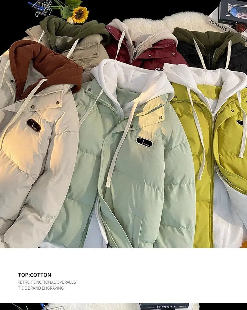 Nuova giacca invernale imbottita in cotone da donna, giacca in cotone con cappuccio in due pezzi Cappotto Parker imbottito in cotone caldo casual femminile
