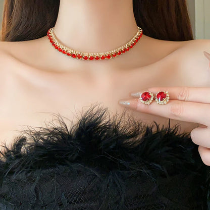 Orecchini a bottone con collana di strass verdi di lusso per le donne collane con Choker di cristallo Set di gioielli per banchetti di matrimoni di moda da donna
