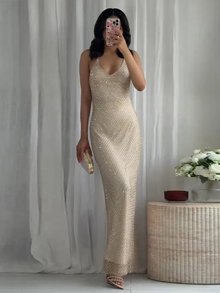 Abito corto senza maniche scintillante da donna con tutti i strass Abiti sexy senza spalline alla moda per donna Estate Nuovo outfit streetwear