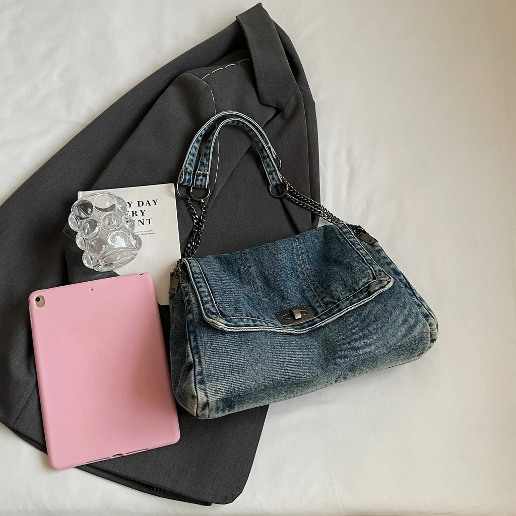 Borsa in denim da donna 2025 Borse a tracolla casual di nuova moda Borsa tote di grande capacità Borse a tracolla per pendolari di classe per donna bolsa sac