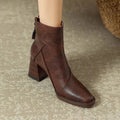 Woman Chunky Ankle Boots Women Zipper Retro Brown Soft Leather Short Boot Autumn New Square Toe Casual High Heel Booties Mujer