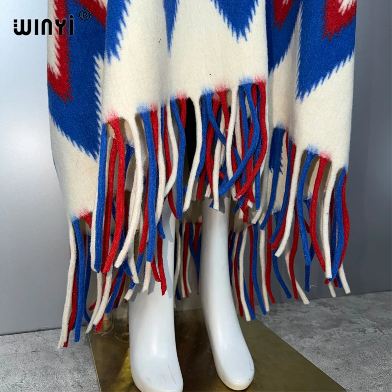 WINYI Inverno Donna Cardigan con frange abaya dubai Cappotto di lusso Cappotto allentato Capispalla invernale femminile Abito lungo in piuma و
