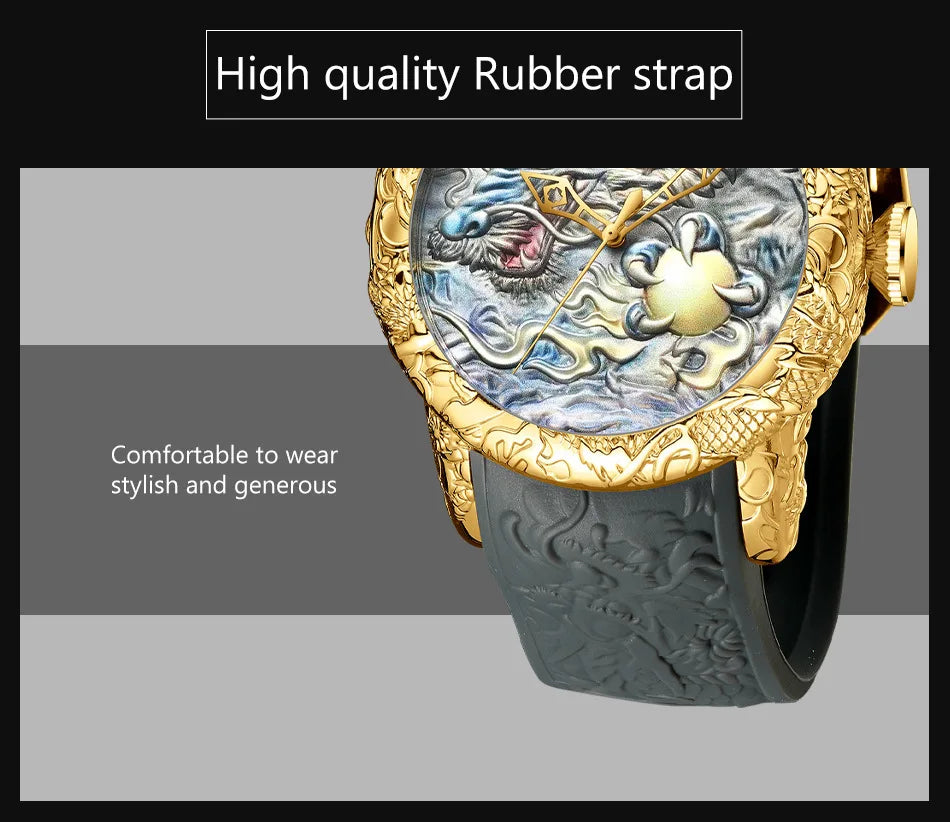BIDEN impermeabile sport uomo orologi Dragon Design orologio al quarzo per uomo cinturino in Silicone orologio da polso orologio maschile Relogio Masculino