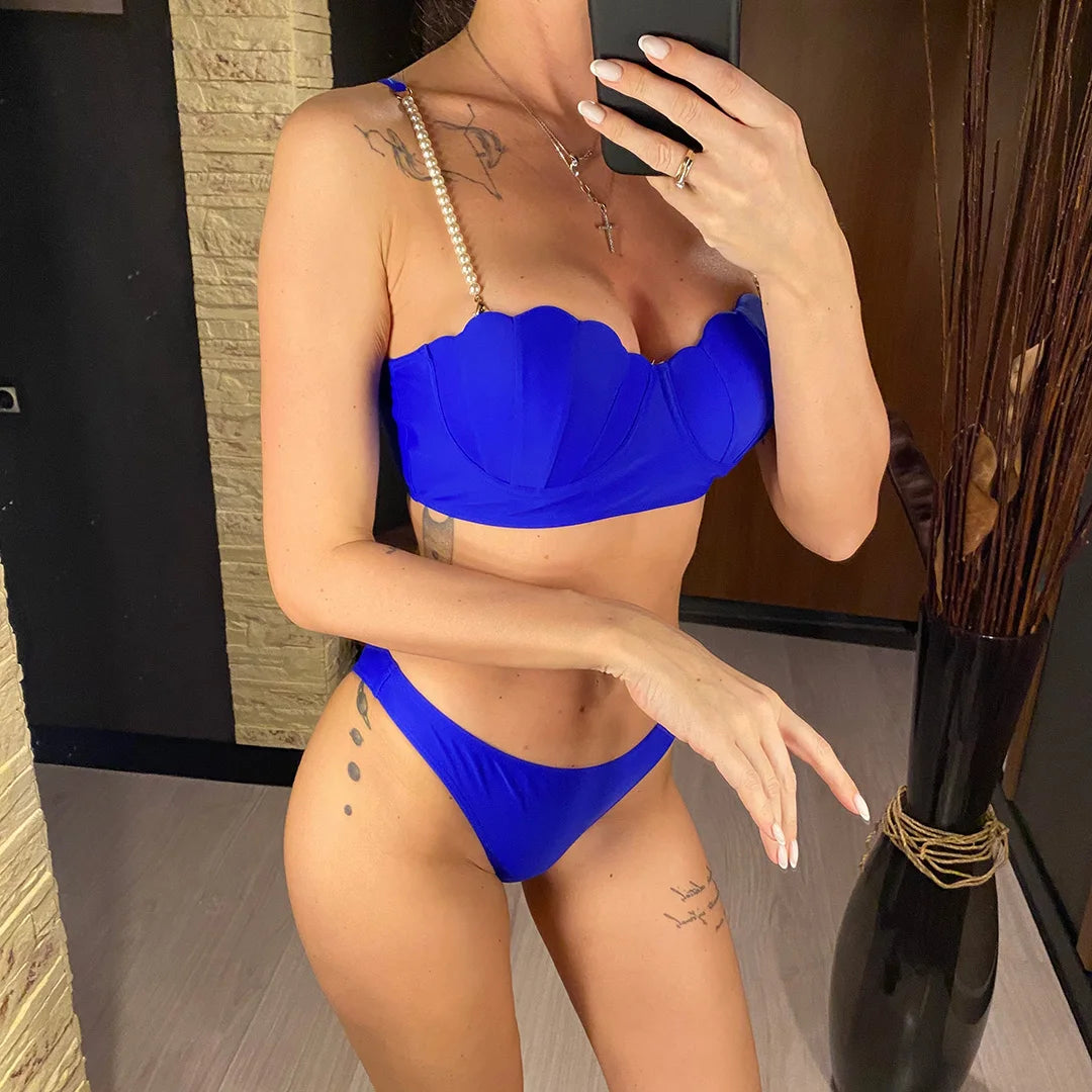 S - XL perle Bikini Push Up costume da bagno donna costumi da bagno donna Bikini a tre pezzi con reggiseno coppa bagnante costume da bagno Swim V4302