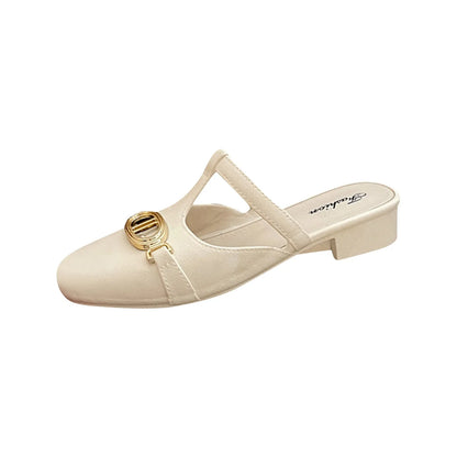 Modische Damen-Sommersandalen mit niedrigem Absatz, luxuriöse Retro-Metallschuhe für Damen, verschleißfeste tägliche Wanderpantoffeln