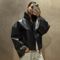 Cappotto da donna ampio a tinta unita, a maniche lunghe, con collo alto, top corto, moda estiva autunnale 2026, capospalla femminile streetwear