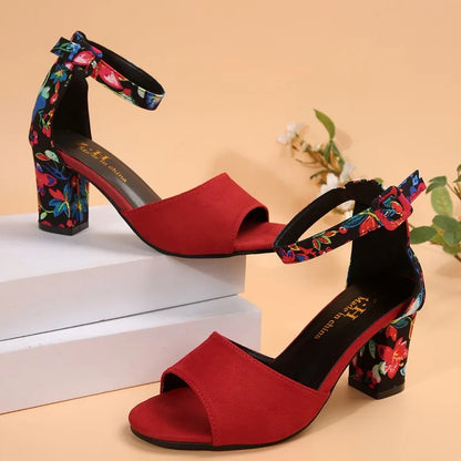 Nuovi sandali estivi con tacco spesso per donna Testa tonda Linea open-toe con tacco alto stampato antiscivolo resistente all'usura Bocca di pesce