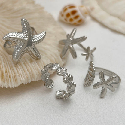 SHIXIN 4 pz/set Starfish capesante anelli aperti regolabili per le donne anello geometrico alla moda Color oro accessorio per gioielli da spiaggia estiva