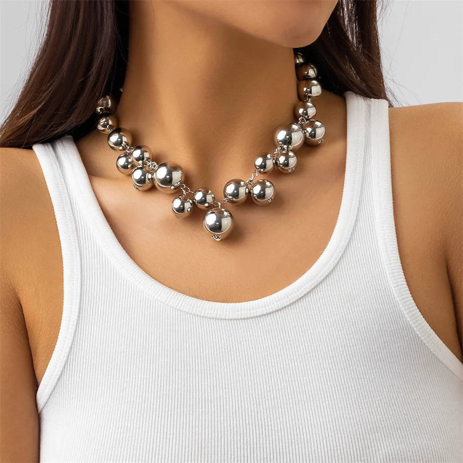 Collana esagerata in acrilico CCB con perline a sfera grande per donna Wed Vintage Chunky Clavicola Catena Grunge Gioielli Steampunk Uomo