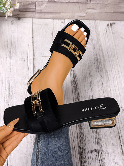 Legere Damen-Sandalen für Frühling und Sommer, Unisex-Sandalen mit modischer Metallschnalle und Bohemia-Schnalle, Strandschuhe, vielseitige Kitten-Heel-Sandalen, Urlaub, Party, tägliche Arbeitskleidung