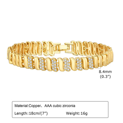 Bracciale a catena con graffetta Cinturino per orologio con zirconi placcati in oro 14 carati Collegamento grosso Gioielli impilabili regolabili per regalo per ragazza da donna