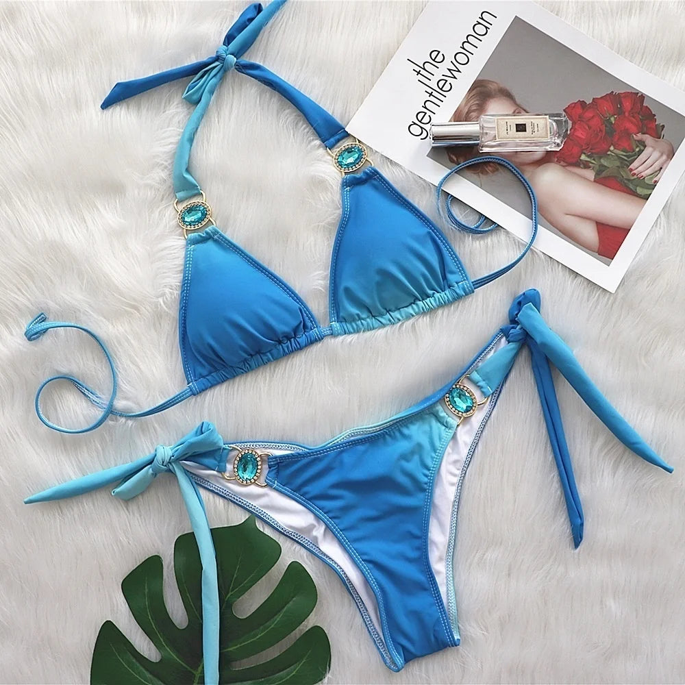 nuovo costume da bagno in due pezzi con strass 2026 cristallo di lusso perizoma Sexy perizoma Bikini Set costumi da bagno da donna costume da bagno Sexy da spiaggia