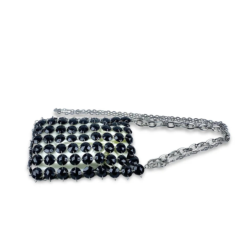 24 estate nuova borsa di cristallo tessuta a mano color caramella di nicchia, borsa di perline di fata retrò, borsa per telefono a croce diagonale trasparente