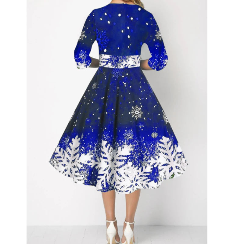 Abiti natalizi invernali da donna Abito vintage altalena elegante mezza manica con stampa casual